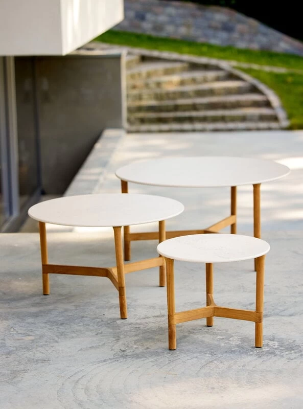 Twist Couchtisch, Durchmesser: 70 cm, Teakholz – Travertin-Optik 4 Twist Couchtisch, Durchmesser: 70 cm, Teakholz – Travertin-Optik – Bild 3