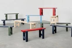 Hay Weekday Duo Bank, 111 x 23 cm, Weinrot - Stahlblau -Urban Im Freien Weekday Bench family 4