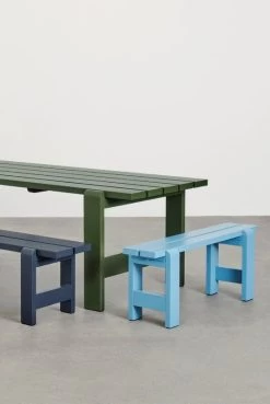 Hay Weekday Bank, 140 x 23 cm, Stahlblau -Urban Im Freien Weekday Table olive wb lacquer pinewood Weekday Bench steel blue azure blue wb lacquer pinewood detail 1